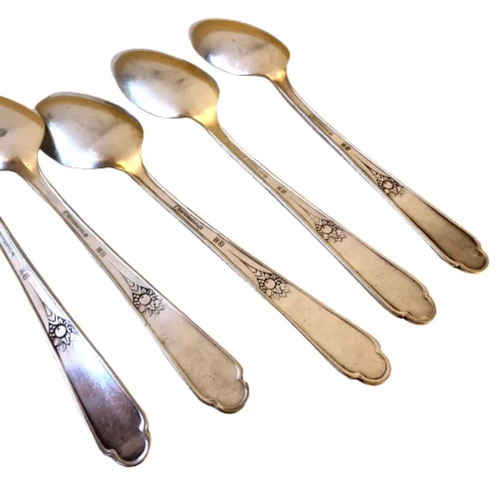 Wm Rogers MEMORY Hiawatha 1937 Silver Plate SPOONS Flatware Tsp + Tbsp + Sugar 9